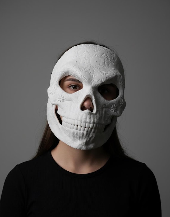 Articulated Sugar Skull Mask, Moving Jaw Calavera, Paintable DIY Costume