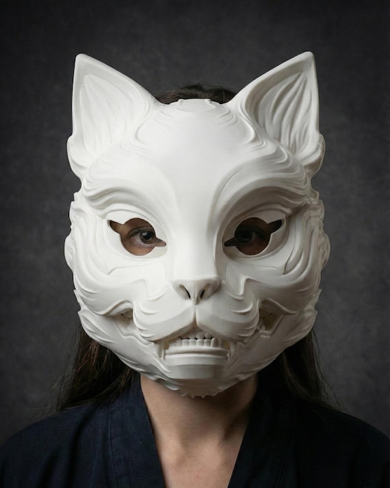 Articulated Kitsune Mask - Moving Jaw Fox - Japanese Yokai Demon Cosplay - Realistic Anime Prop - Custom 3D Printed Mask