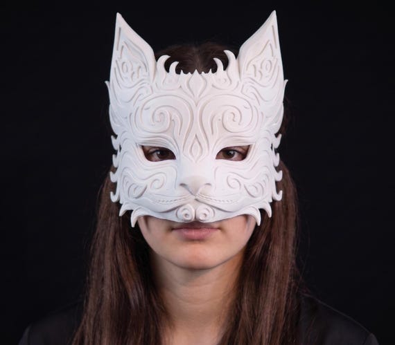 Ornate Cat Cosplay Mask | Black White Feline Masquerade Costume Accessory