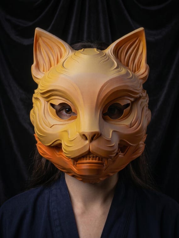 Articulated Kitsune Mask – Moving Jaw Yokai Cosplay Prop (3D Printed)