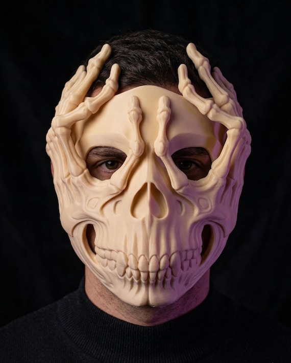 Skeleton Hands Skull Mask, Gothic Macabre Cosplay Prop, Dark Fantasy Horror Costume
