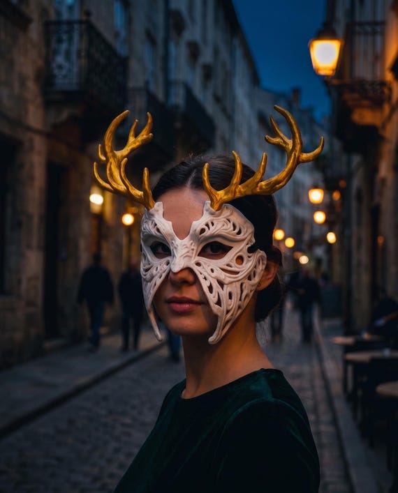 Filigree Deer Mask | Stag Antler Masquerade Fae Costume Accessory
