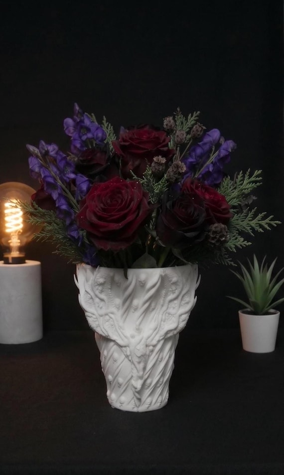 Gothic Skull Dragon Vase, Dark Fantasy Macabre Flower Planter