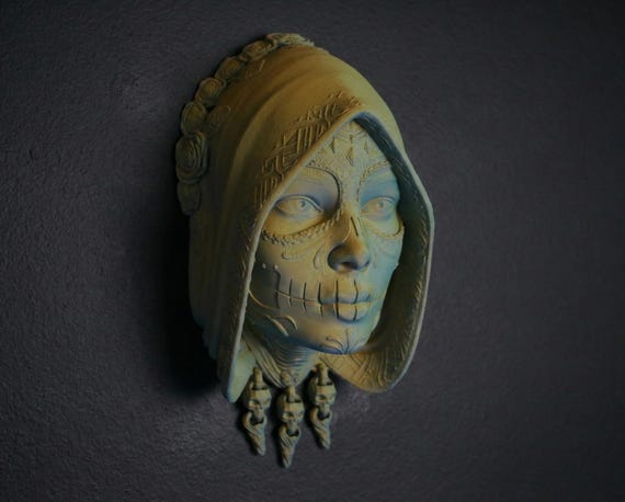 Santa Muerte Wall Sculpture, Gothic Home Decor, Macabre Gift