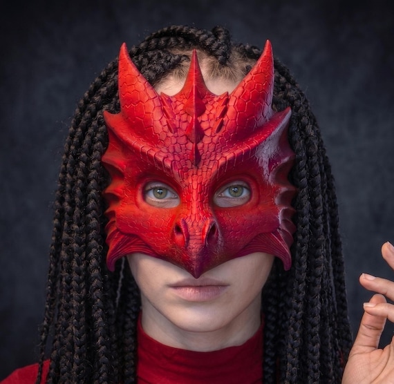 Dragon Masquerade Mask | Fantasy Cosplay Horned Reptile Half Mask, LARP, Renaissance Faire, Halloween Costume