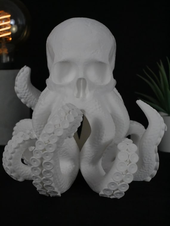 Skulltopus Sculpture | Octopus Skull Figurine, Gothic Desk Toy, PLA Plastic Home Decor
