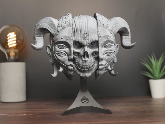3D Printed Hellequin Mask: Medieval Devil, Gothic Wall Sculpture
