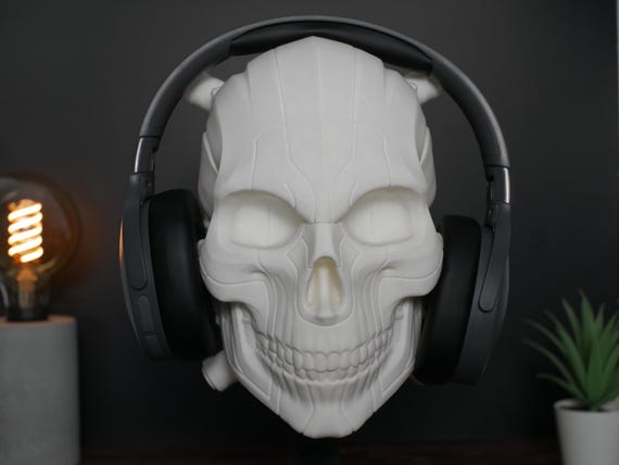 Skull Headphone Stand: Gamer Desk Organizer, Optional Wall Mount