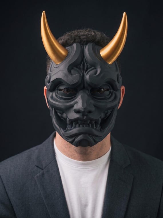 Articulated Oni Mask with Moving Jaw, Japanese Demon Cosplay Helmet, Wearable Hannya Samurai Prop, Costume Accessory
