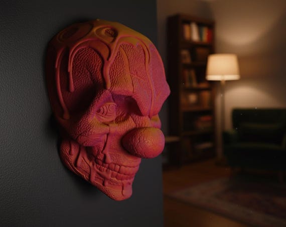 Creepy Clown Skull Wall Art, Gothic Horror Decor