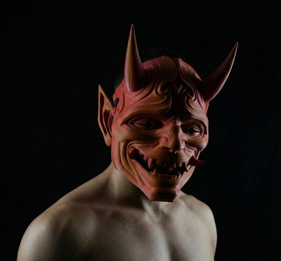 Custom Oni Mask - Japanese Demon Yokai, Cosplay Halloween Mask