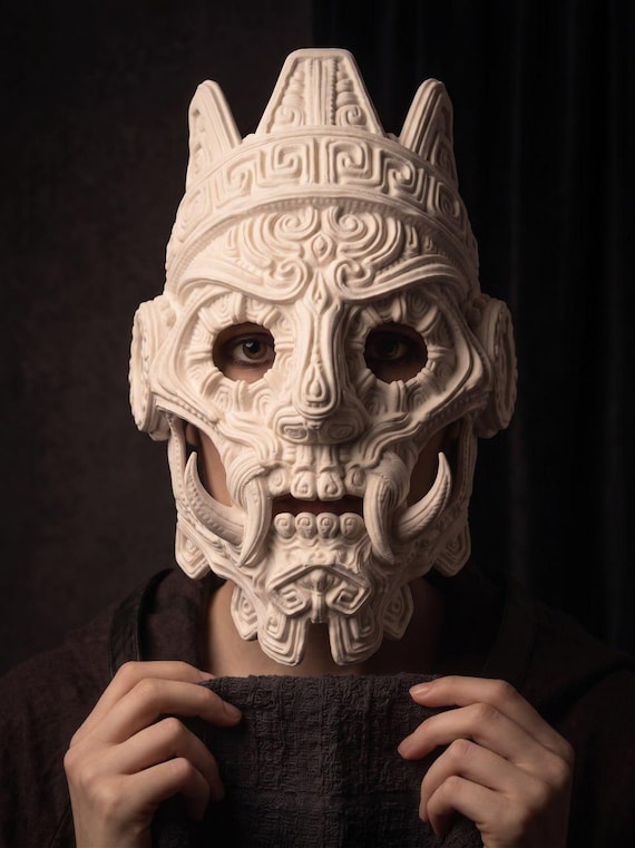 Tlaloc Rain God Mask, Aztec Mayan Cosplay Prop, Tribal Shaman Headpiece