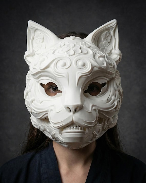 Articulated Kitsune Mask – Moving Jaw, Japanese Fox Cosplay