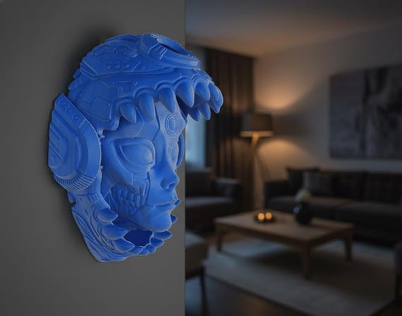 3D Printed Articulated Robot Alien Head | Sci-Fi Desk & Wall Decor