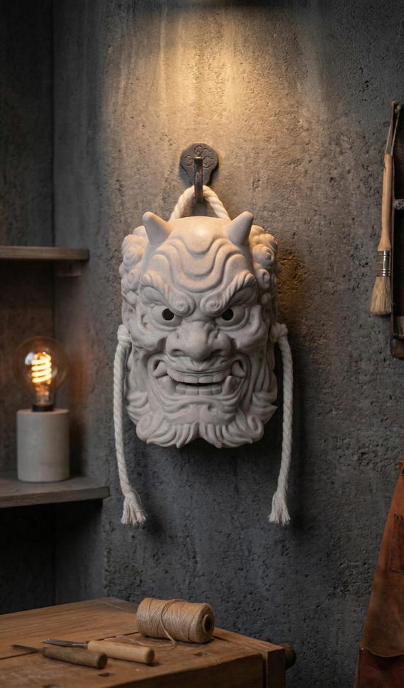 3D Printed Japanese Oni Mask Wall Art – Mythological Demon Decor, Hannya Sculpture (PLA)