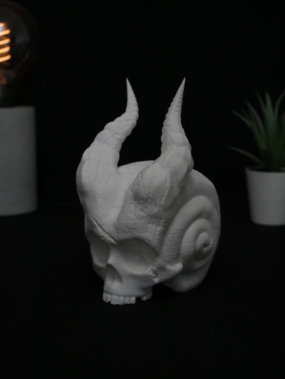 Demon Snail Skull Sculpture | Horned Gothic Figurine | Macabre Oddities Decor