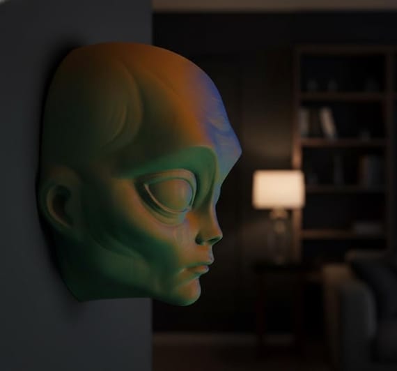 Personalized 3D Printed Alien Head | Sci-Fi Wall Art Sculpture