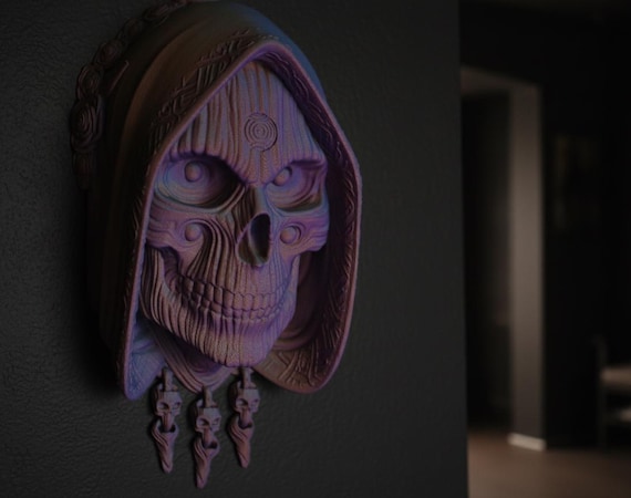 Gothic Hooded Skull Wall Decor | 3D Printed Grim Reaper Plaque