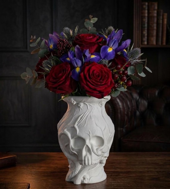 Gothic Skull Vase | Macabre Vine Detail, Dark Academia Floral Centerpiece