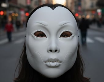 Articulated Geisha Mask – Moving Jaw, Cosplay Prop, Customizable