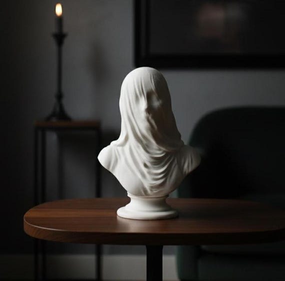 Veiled Lady Bust Sculpture • Modern Minimalist Statue • Abstract Shrouded Face Art • Dark Academia Shelf Decor • 3D Printed Gift