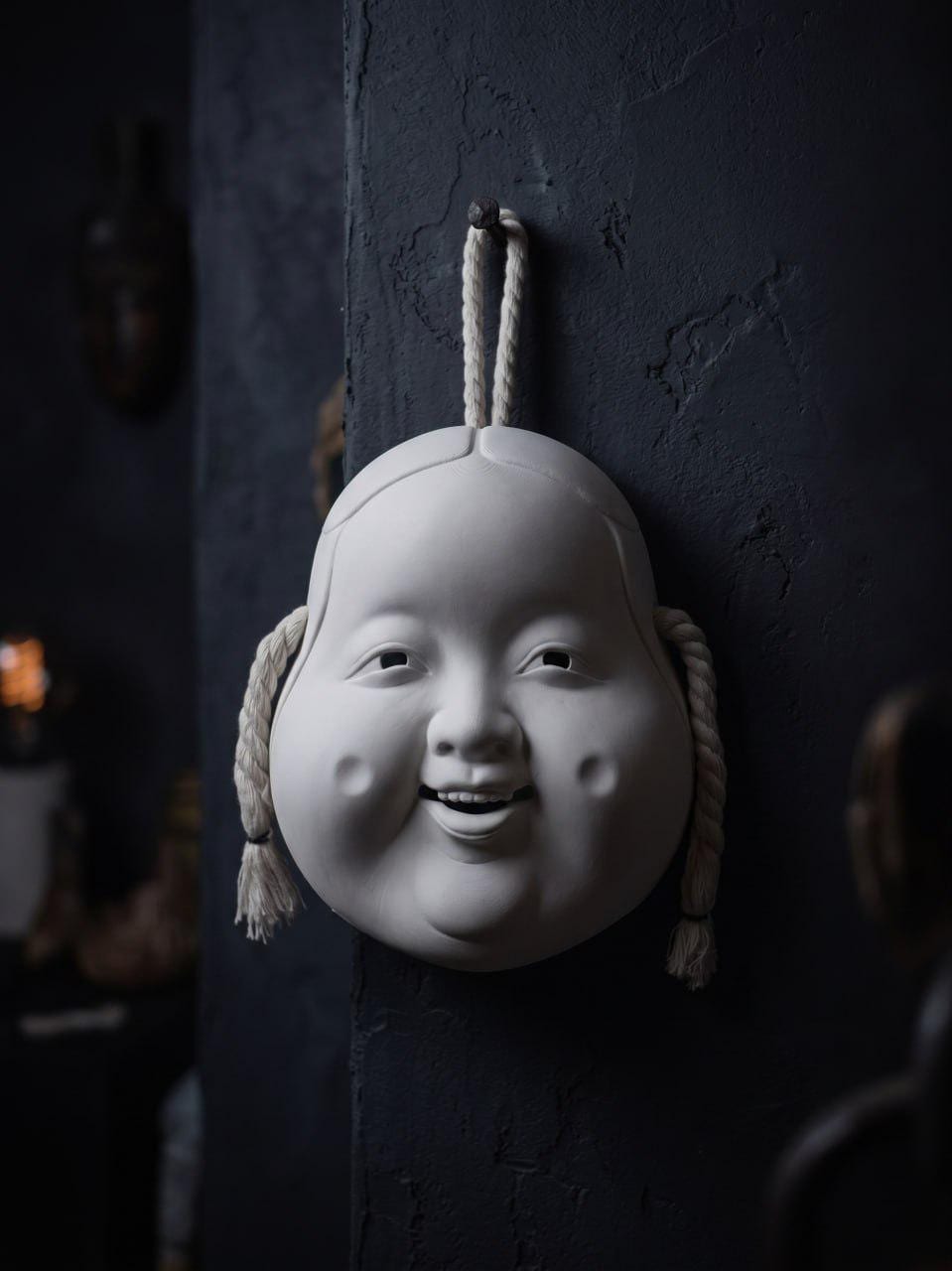 Japanese Okame Mask Wall Art, Otafuku Smiling Face Sculpture, 3D
