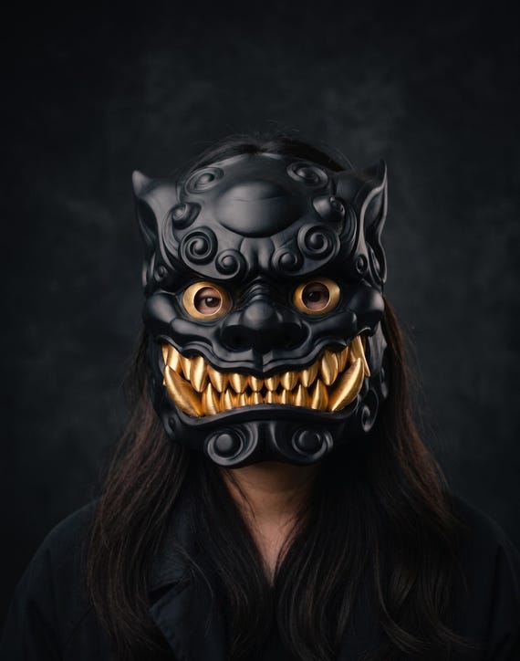 Articulated Foo Dog Mask, Chinese Guardian Lion Cosplay, Moving Jaw Halloween Prop