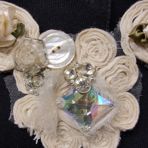 Bib  Statement Necklace Trimmed with Vintage Buttons Lace and Gems