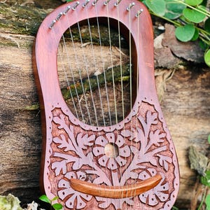 10 Metal Strings Rosewood Flower Lyre Harp Irish Wooden Musical Lyre Harps For Gift With Free Tuning Key & Strings Set