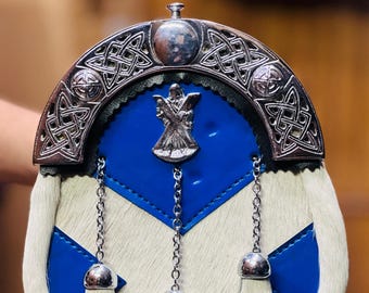Sporran Kilt con bandiera scozzese fatto a mano, modello St Andrew, in pelle scozzese con catena e cintura