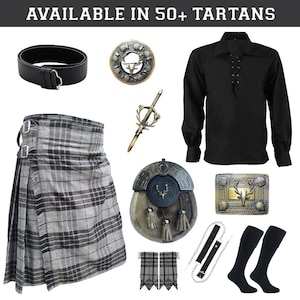 Casual Wear Kilt Outfit Scottish Vintage Tartan Kilt Set Jacobite Shirt Mens Kilt Package Available in 50+ Tartan Colors