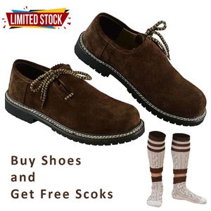 Brown Bavarian Lederhosen Shoes Oktoberfest German Suede Shoes With Free Socks Available in all Sizes