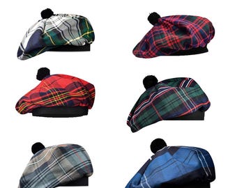 Scottish Tam O' Shatner Hat - Highland Tam O' Shatner Wool Cap - Scottish Tartan Hat with Pom Pom - 1 Size Fits to All - in 50+ Tartans