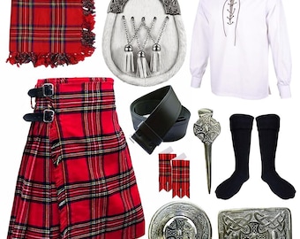 Men's Scottish Outfit 10 Pcs Highland Tartan Kilt Set Celtic Cross Vintage Festivals Scottish Outfit Available in 50+ Tartans