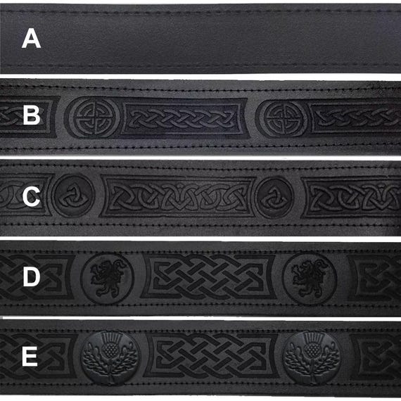 Black Leather Kilt Belt – Plain & Embossed Celtic Design Scottish Belt | 2.25 Inches Wide Adjustable Belt - Kilt Accessories | Size S to 3XL