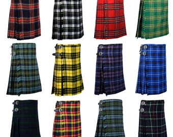 Kilt tradicional de tartán vintage de 13 oz, ligero, informal, disponible en más de 50 tartanes.
