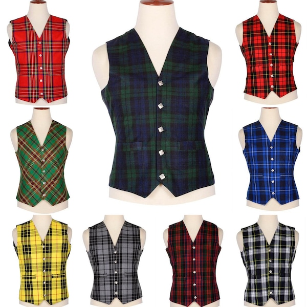 Highland Scottish Tartan Kilt Vest Men's Traditional 5 Button Argyle Kilt Waistcoat Available in 50+ Tartans