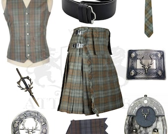 Traje de kilt Outlander - Conjunto completo de kilt para boda en las Tierras Altas - Traje de chaleco de tartán para hombre en diferentes colores