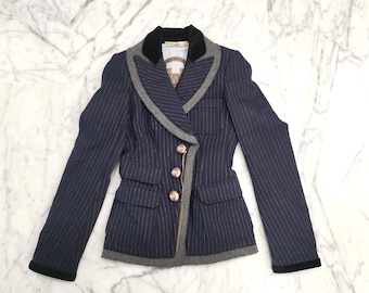 Chaqueta blazer de lana de raya diplomática azul Balenciaga by Nicholas Ghesquiere 2007 FR36