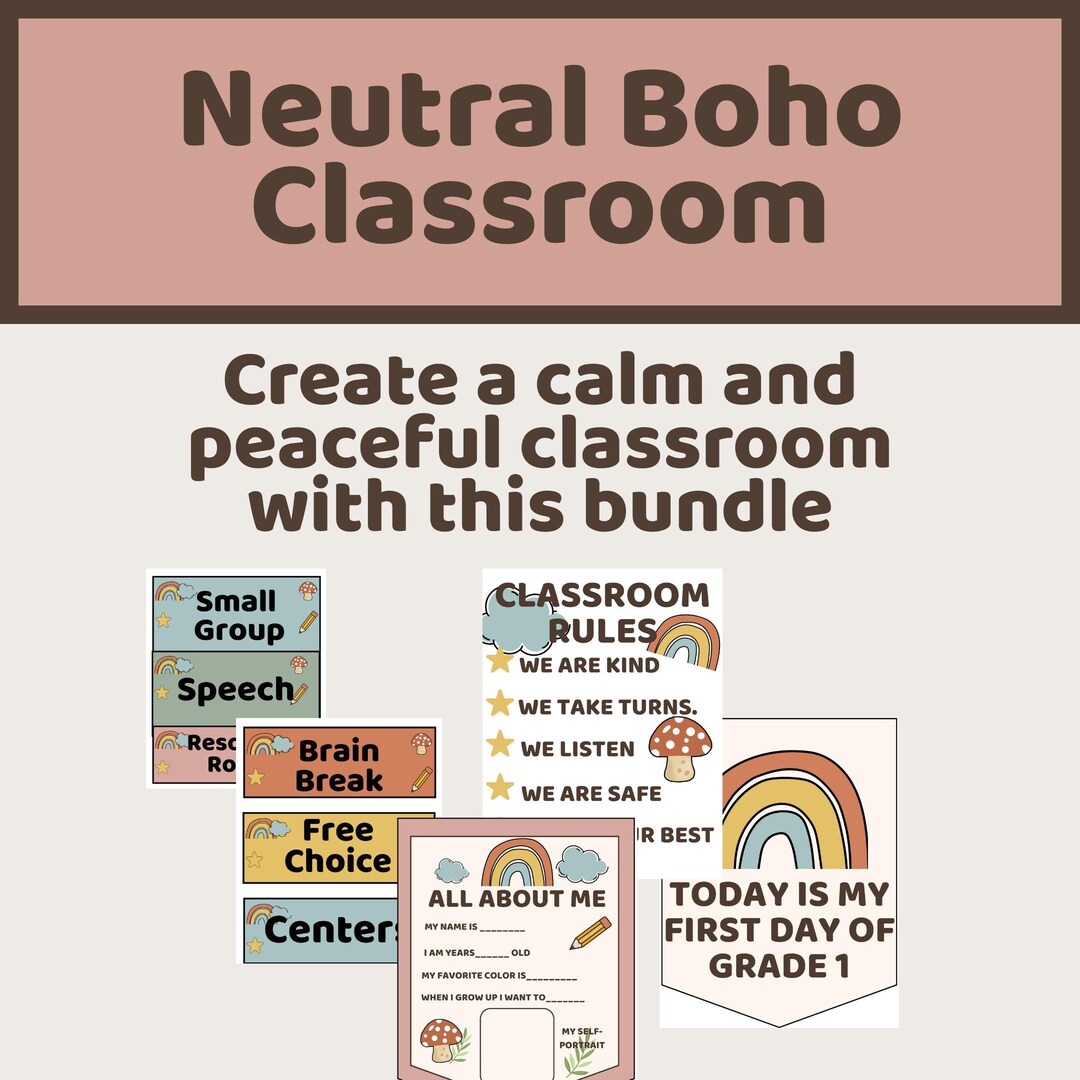 Neutral Boho Classroom Decor Bundle | Desk Name Plates & Schedule Cards ...