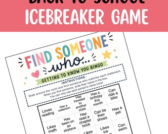 Find Someone Who Bingo | Back to School Icebreaker Game | First Day of School Activity