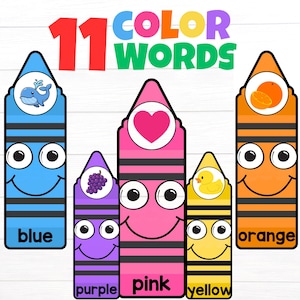 English Color Words Posters for Kids | 11 Crayon-Themed Classroom Decor | Primary, ESL, Homeschool Printable