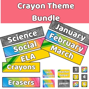 Crayon Theme Classroom Decor Bundle |  Labels, Calendar, Jobs, Schedule, Months | Fun Back to School Bulletin Board