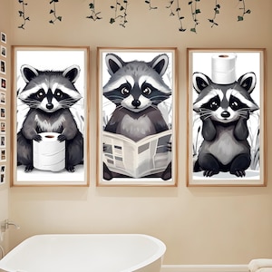 Cute Raccoon Bathroom Print Funny Toilet Paper Wall Art Quirky Bathroom Decor – Digital Download Printable Bathroom Sign Raccoon Lover Gift