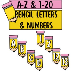 Pencil Alphabet & Number Cards A-Z 0-20 | Classroom Wall Decor | Preschool and Kindergarten Printable | Back to School Digital Download