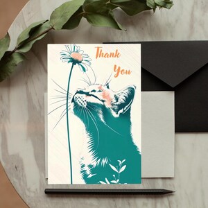 Thank You Cat Greeting card, Whimsical Feline Thank You Note, Cute Kitty Greeting Card for Cat Lovers, Sentimental Thoughtful Greeting Card,
