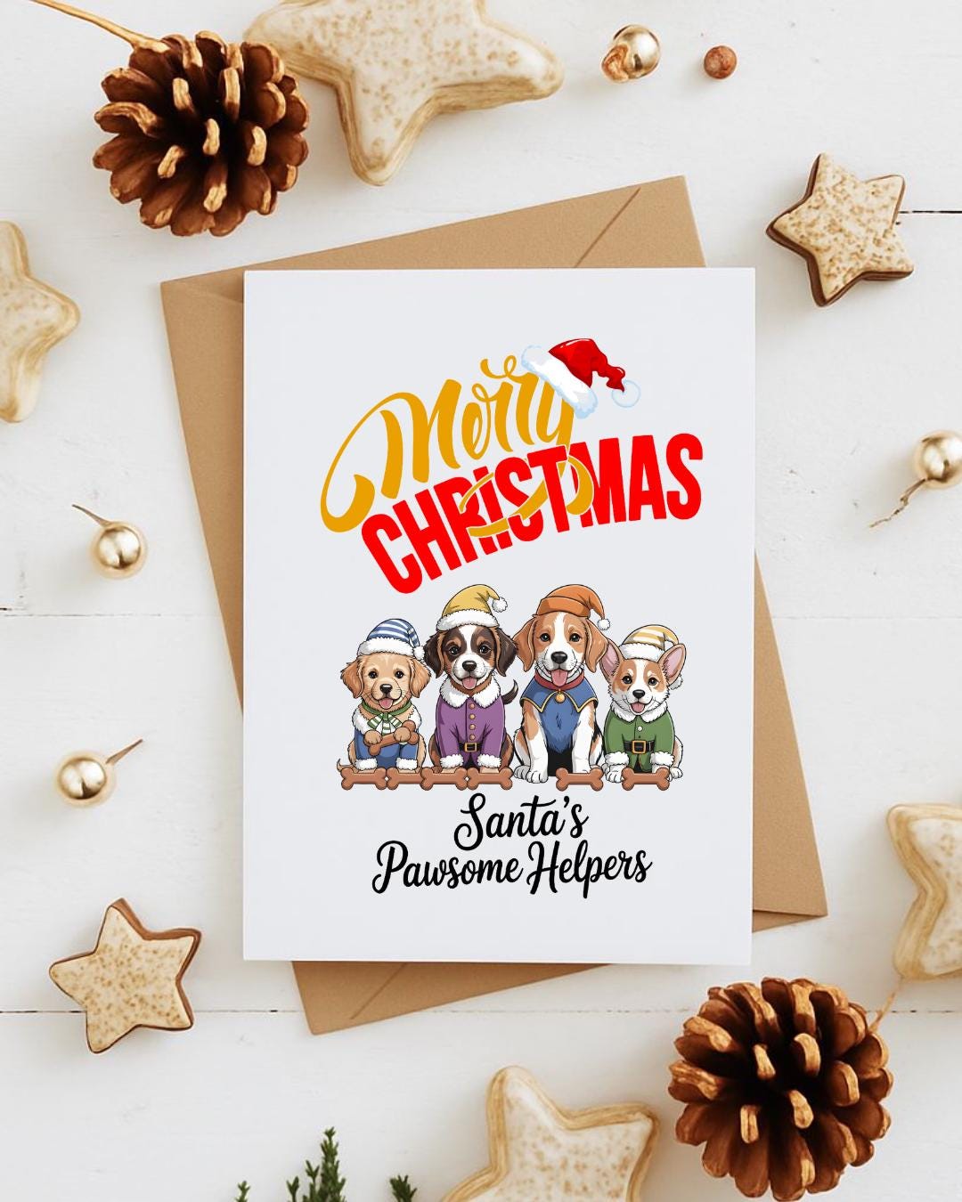 Dog Christmas Card, Santa’s Pawsome Helpers, Dog Lover Xmas Card, Funny ...