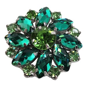 Vintage Green Glass Cluster Brooch Button Pin Round Silver Tone 1" Missing Back