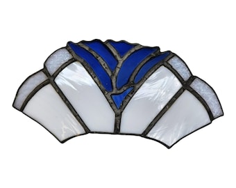 Vintage Stained Glass Night Light Shade Cover Blue White Floral Fan Design 7x3