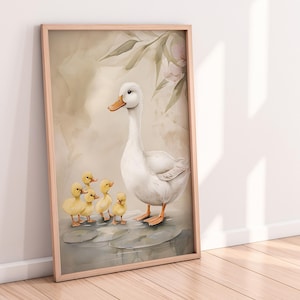 Vintage Duck Print - Mother Duck & Ducklings Wall Art | Farmhouse Nursery Decor | Printable Wall Art | Country Nursery Art | Duck Painting